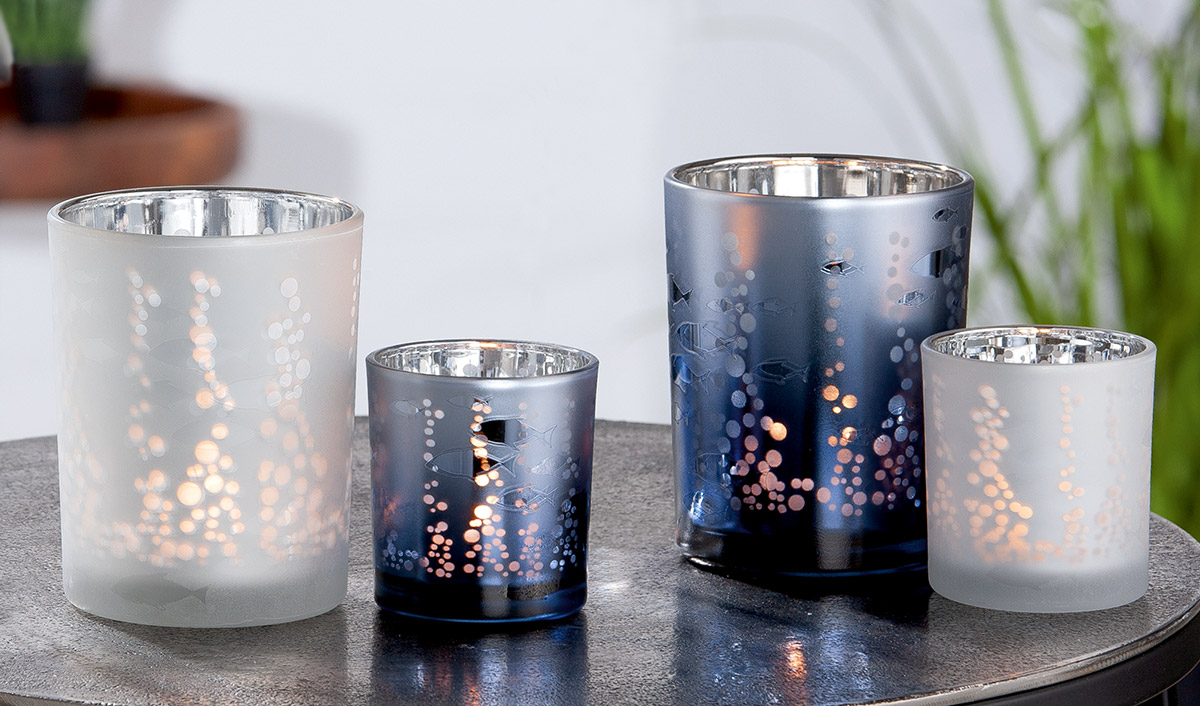 Glas Windlicht &quot;Seaworld&quot;, blau