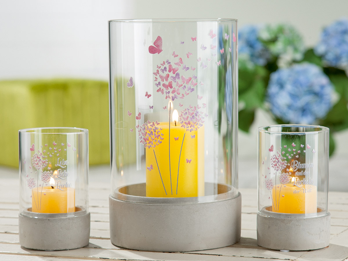 Zement Windlicht &quot;Pusteblume&quot;, Lebe, Liebe, Lache