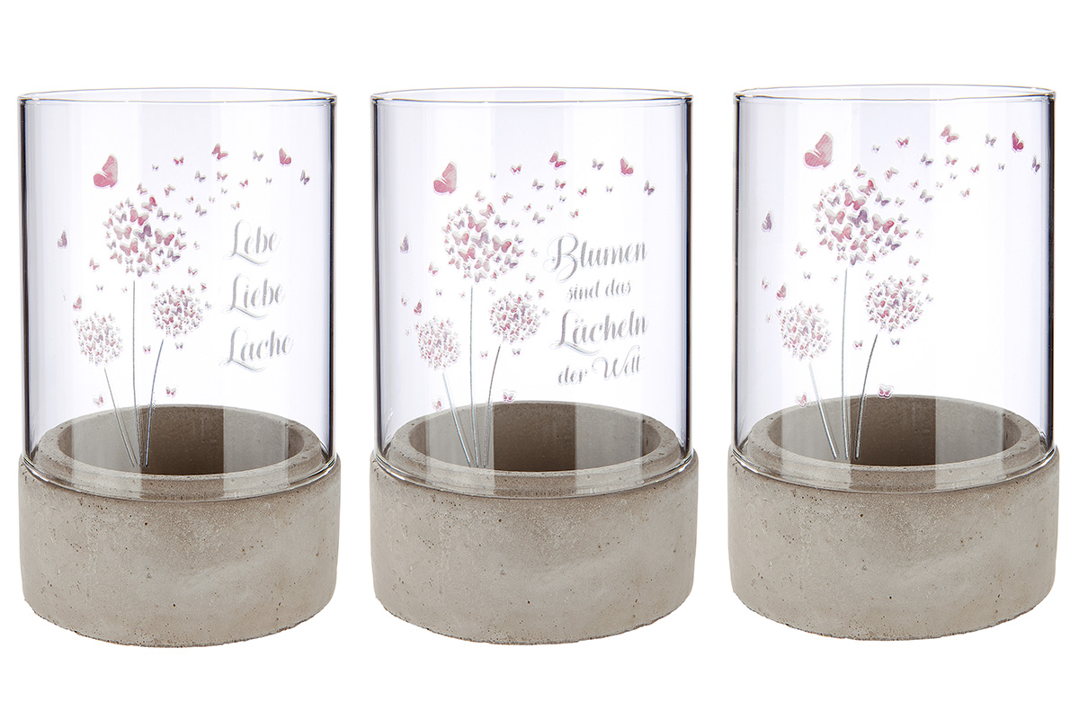 Zement Windlicht &quot;Pusteblume&quot;, Lebe, Liebe, Lache