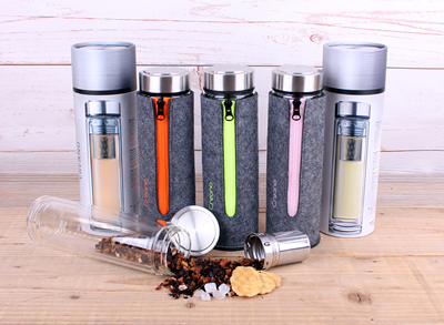 Thermo-Teamaker 400ml mit Fitztasche rosa