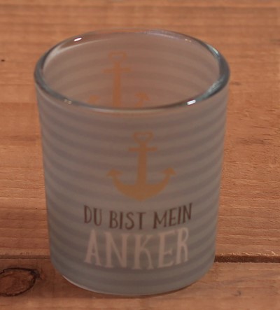Teelichtglas &quot;Du bist mein Anker&quot; ca. 6 x 5 cm