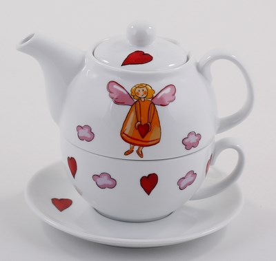 Tea-for-one Set &quot;Schutzengel&quot; Kanne: 0,3 l, Tasse: 0,17 l, Porzellan, 4-teilig, H 14 cm, Ø 5,3 cm