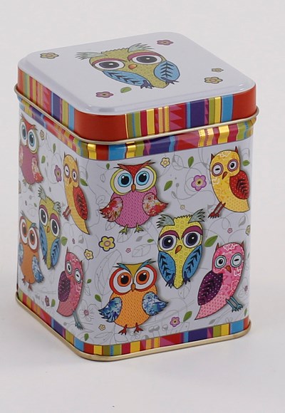 Dose "Eule", 100 g Weißblech, eckig, Stülpdeckel Metallic-Effekt 7,2 x 7,2 x 9,9 cm