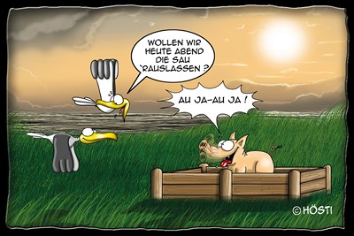 Hösti Postkarte Sau rauslassen!