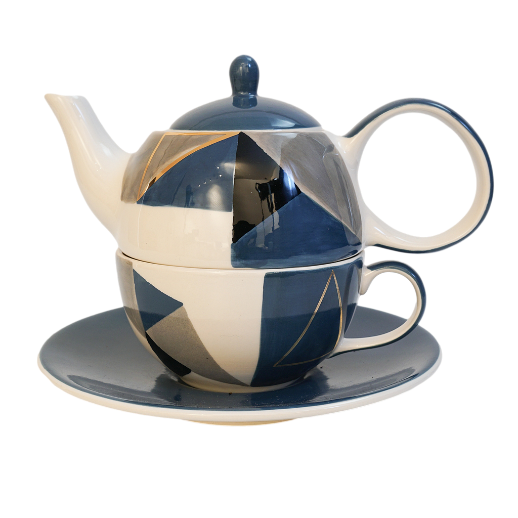 Tea-for-one Set  &quot;Caspian&quot; Kanne: 0,4 l, Tasse: 0,2 l, Keramik mit Goldauflage, 4-teilig, Kanne: H 12 cm, Ø 5,5 cm Tasse: H 6 cm, Ø 10 cm