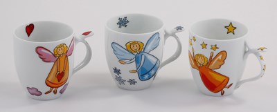 Becher &quot;Schutzengel&quot; 0,35 l, Porzellan, 3-fach sortiert, H 10,5 cm, Ø 8,8 cm