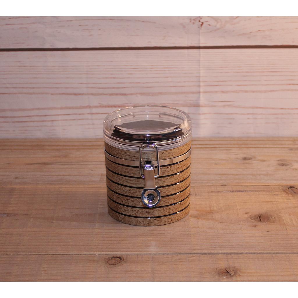 Dose &quot;Loui&quot;, 150 g Kunststoff, rund, mit Aroma-Bügelverschluss  in Holzoptik H 11,5 cm, Ø 10 cm