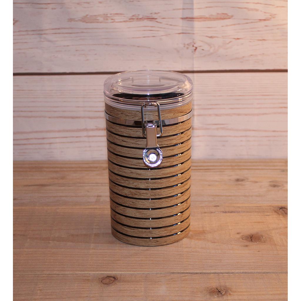 Dose &quot;Loui&quot;, 250 g Kunststoff, rund, mit Aroma-Bügelverschluss  in Holzoptik H 18,5 cm, Ø 10 cm