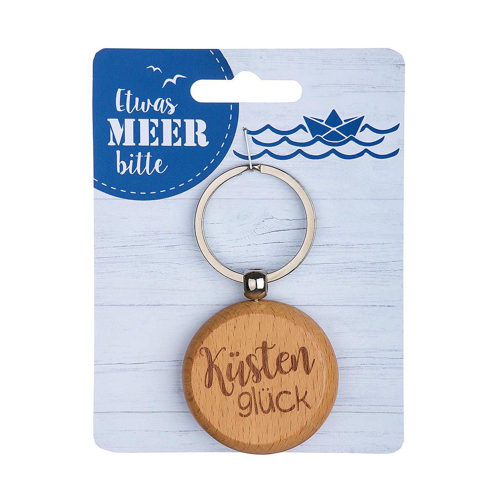 Schlüsselanhänger, &quot;Küstenglück&quot;, Schriftzug, Holz, naturfarben, 