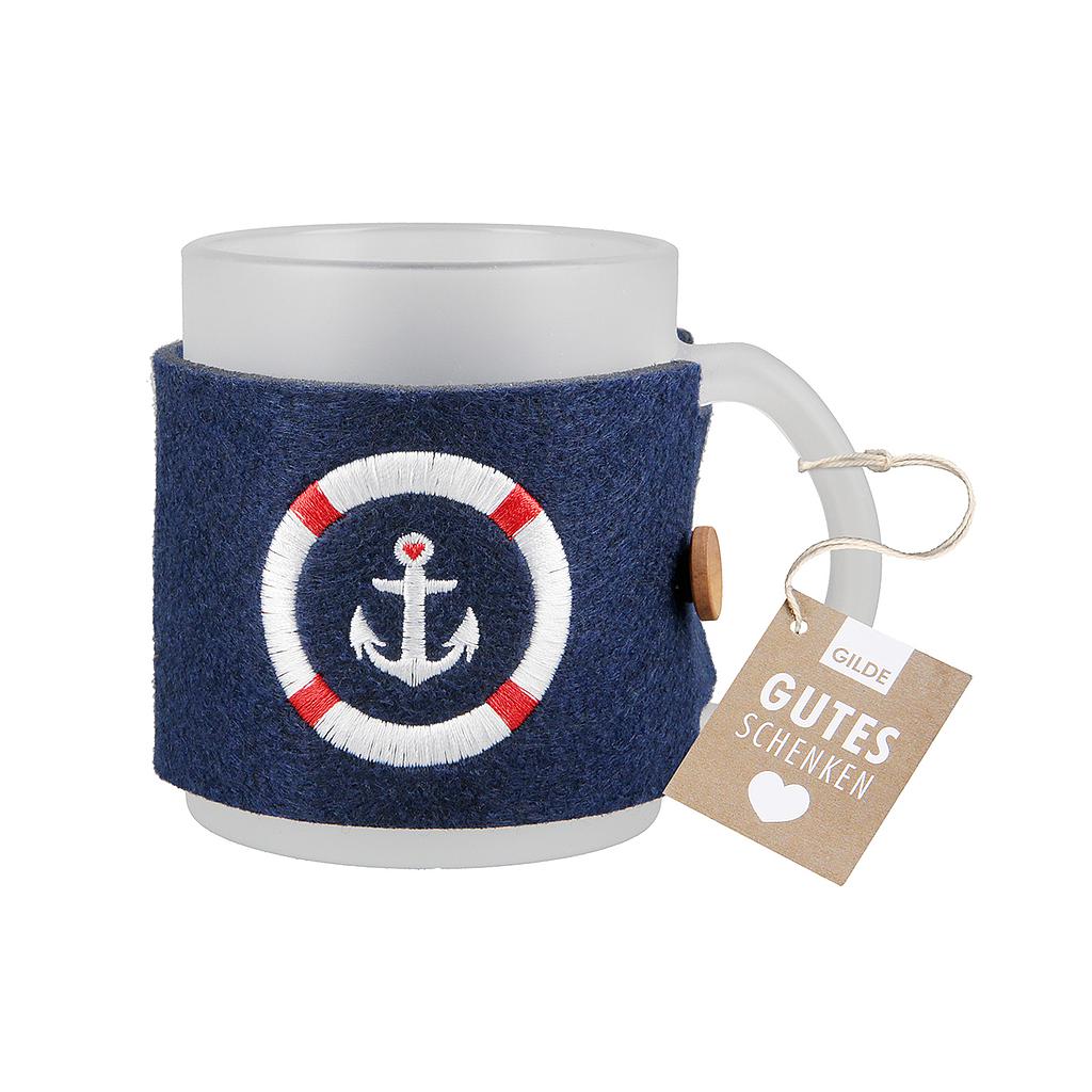 Glas Tasse &quot;Anker&quot; satiniert