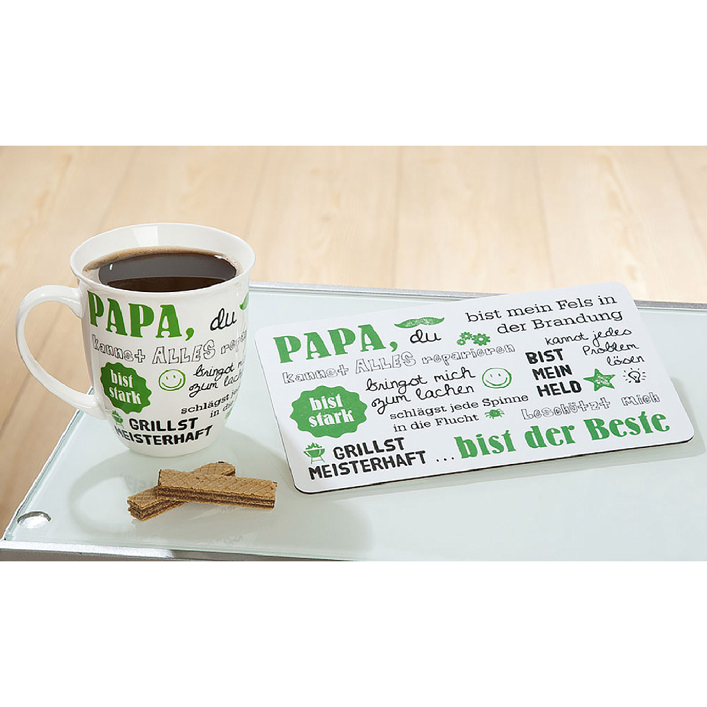 Brettchen, rechteckig, &quot;Papa, du bist der Beste&quot;, Spruch, Resopal, weiß, VE 6, L. 15 cm, B. 24 cm