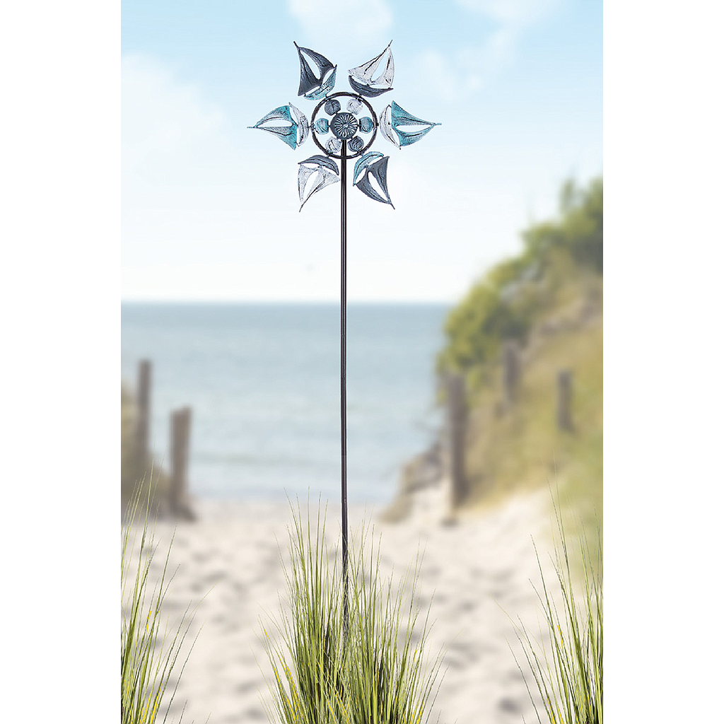 Gartenstecker Windrad "Schiffe" hellblau/weiß/grau