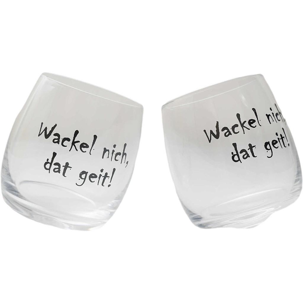 Wobbling Glass "wackel nich dat geit" ca. 200 ml 2er-Set
