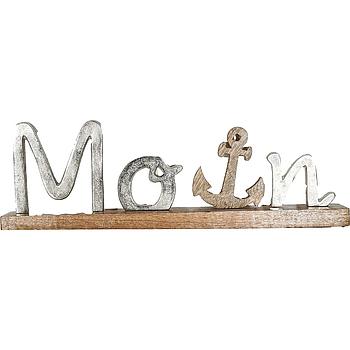 "Moin" auf Holzbase