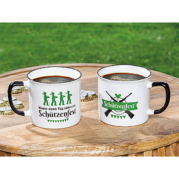 Tasse / Becher, "Schützenfest", Schriftzug, Keramik, weiß, VE 6, L. 9,8 cm, B. 13,2 cm, H. 8,7 cm