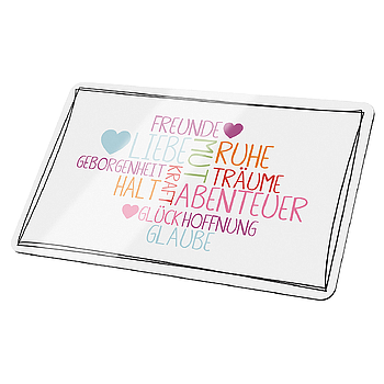 Brettchen, rechteckig, "Schlagworte", Spruch, Resopal, weiß, VE 6, L. 15 cm, B. 24 cm