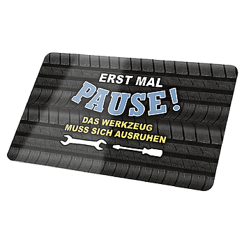 Brettchen, rechteckig, "Pause", Spruch, Resopal, schwarz, VE 6, L. 15 cm, B. 24 cm