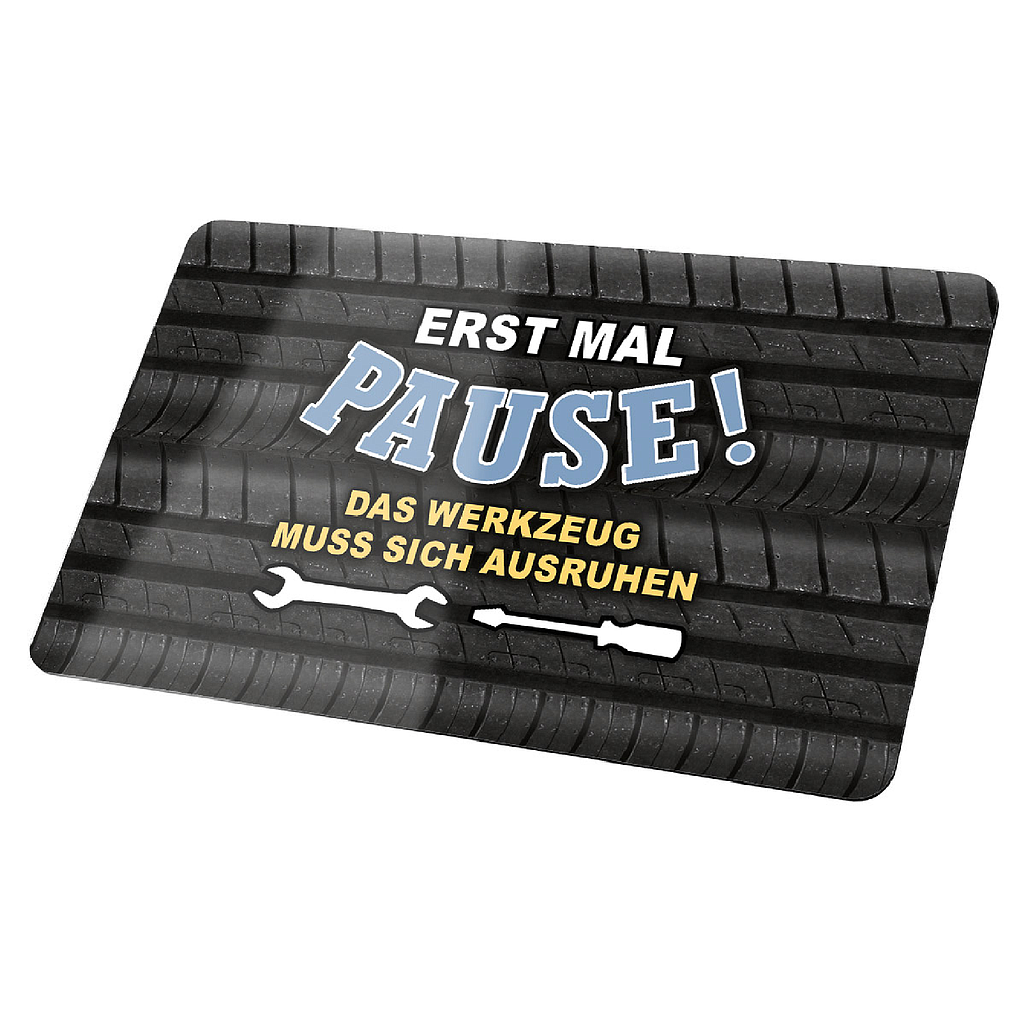 Brettchen, rechteckig, "Pause", Spruch, Resopal, schwarz, VE 6, L. 15 cm, B. 24 cm