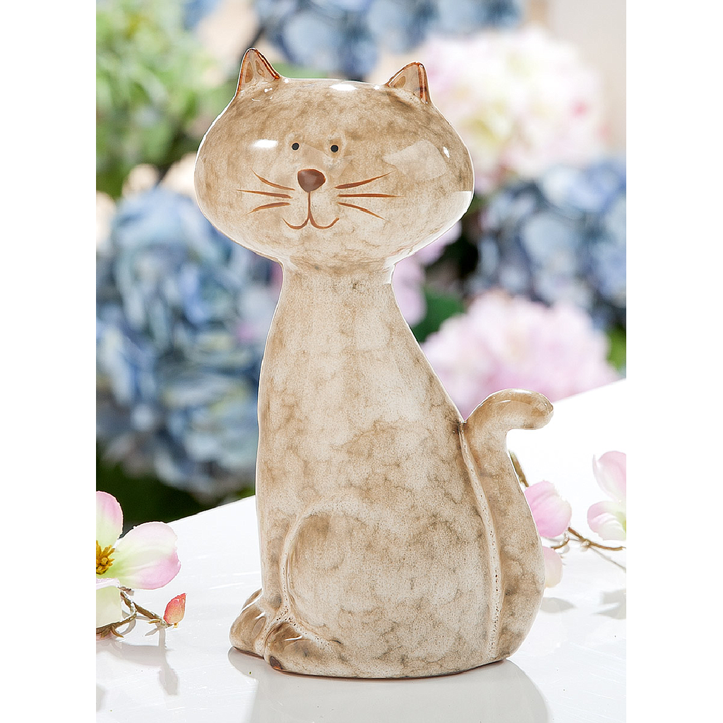 Figur, Katze, "Melle", Porzellan, braun, L. 6,5 cm, B. 9,5 cm, H. 18 cm