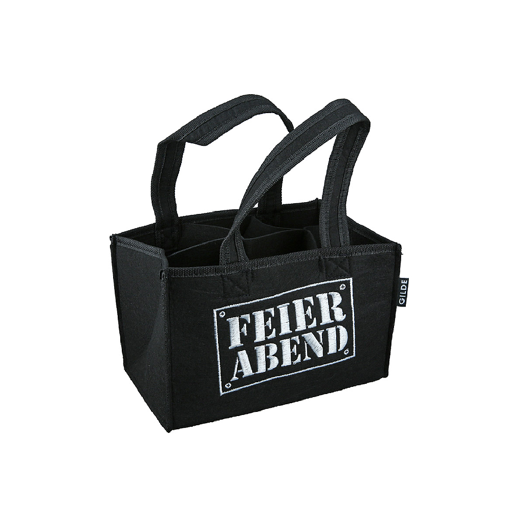 Flaschentasche, rechteckig, &quot;Feierabend&quot;, Schriftzug, Filz, schwarz, L. 14 cm, B. 23 cm, H. 15 cm