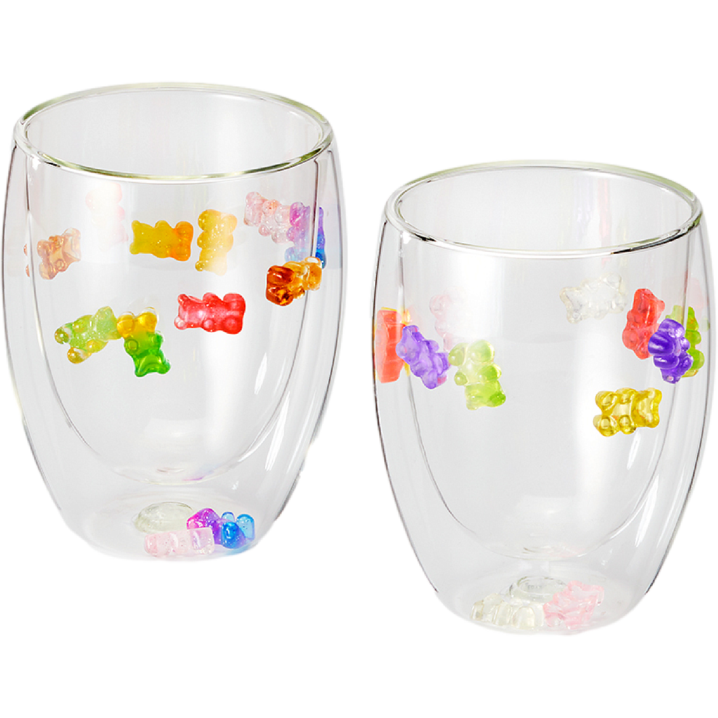 Cup "Sadie" doppelwandiges, hitzebeständiges Glas gefüllt mit bunten Bärchen, 0,3 l / H 11,5 cm, Ø 7,5 cm