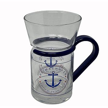 Teeglas, Anker/Heimathafen, blauer Griff 12x7.5 cm