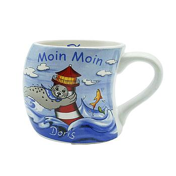 Gravurbecher "Seehund", windbauchig "Moin Moin"