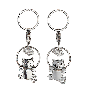 Schlüsselanhänger, Katze, Metall, silberfarben, 