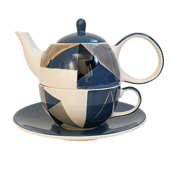 Tea-for-one Set  "Caspian" Kanne: 0,4 l, Tasse: 0,2 l, Keramik mit Goldauflage, 4-teilig, Kanne: H 12 cm, Ø 5,5 cm Tasse: H 6 cm, Ø 10 cm