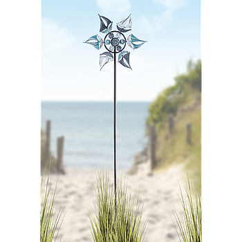 Gartenstecker Windrad "Schiffe" hellblau/weiß/grau