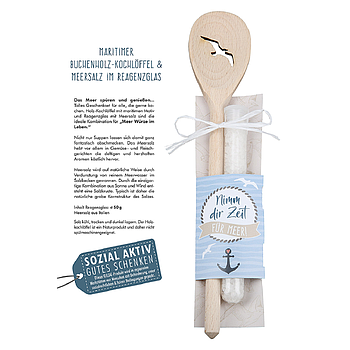 Kochlöffel, "Nimm dir Zeit für Meer!", Möwenmotiv, Holz, naturfarben, 