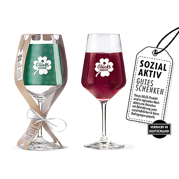 Weinglas, "Glücksmomente", Kleeblattmotiv, Schriftzug, Glas, klar, H. 22,3 cm, D. 9,2 cm