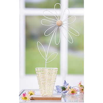 Standrelief, Blume, "Panela", Metall, weiß, L. 5 cm, B. 16 cm, H. 32 cm