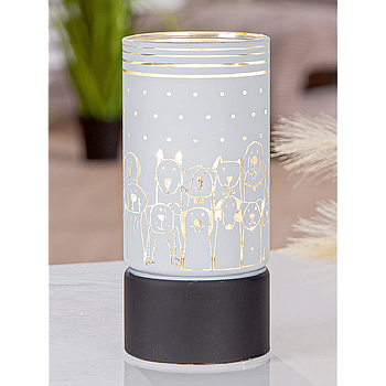 Windlicht (LED), "Hundebande", Tiermotive, Glas, weiß, H. 15 cm, D. 7 cm
