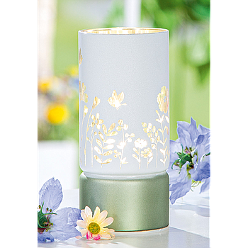 Windlicht (LED), "Blütezeit", Glas, grün, weiß, H. 15 cm, D. 7 cm