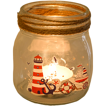 Windlicht aus Glas Küstengruß, H:8,5 cm, D: 8 cm